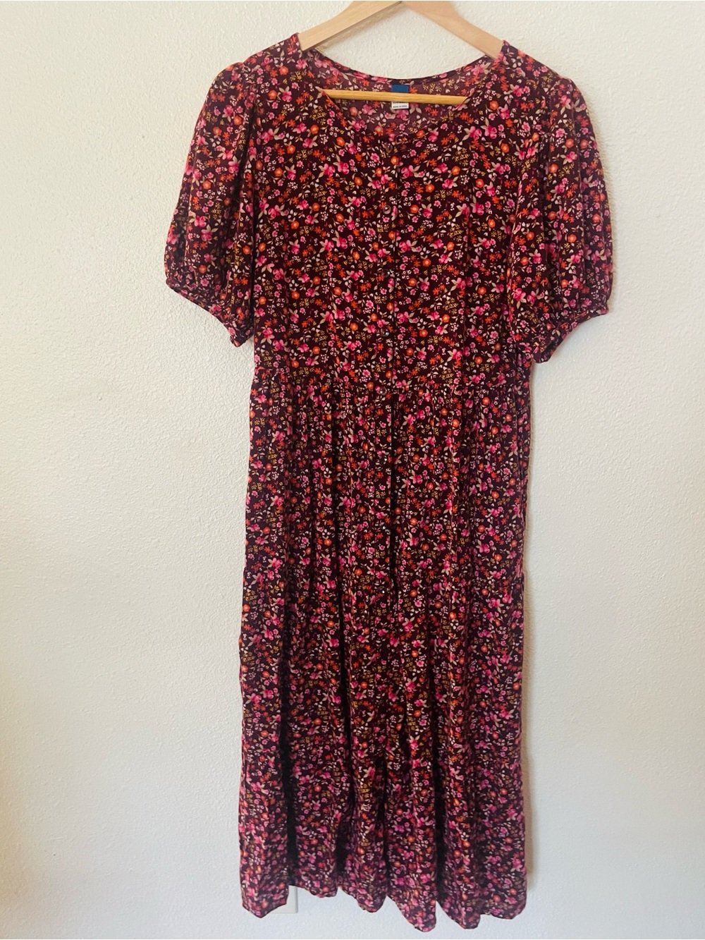 Old Navy Black Maxi Dress with Pink and Red Floral Print Prairie Size Small